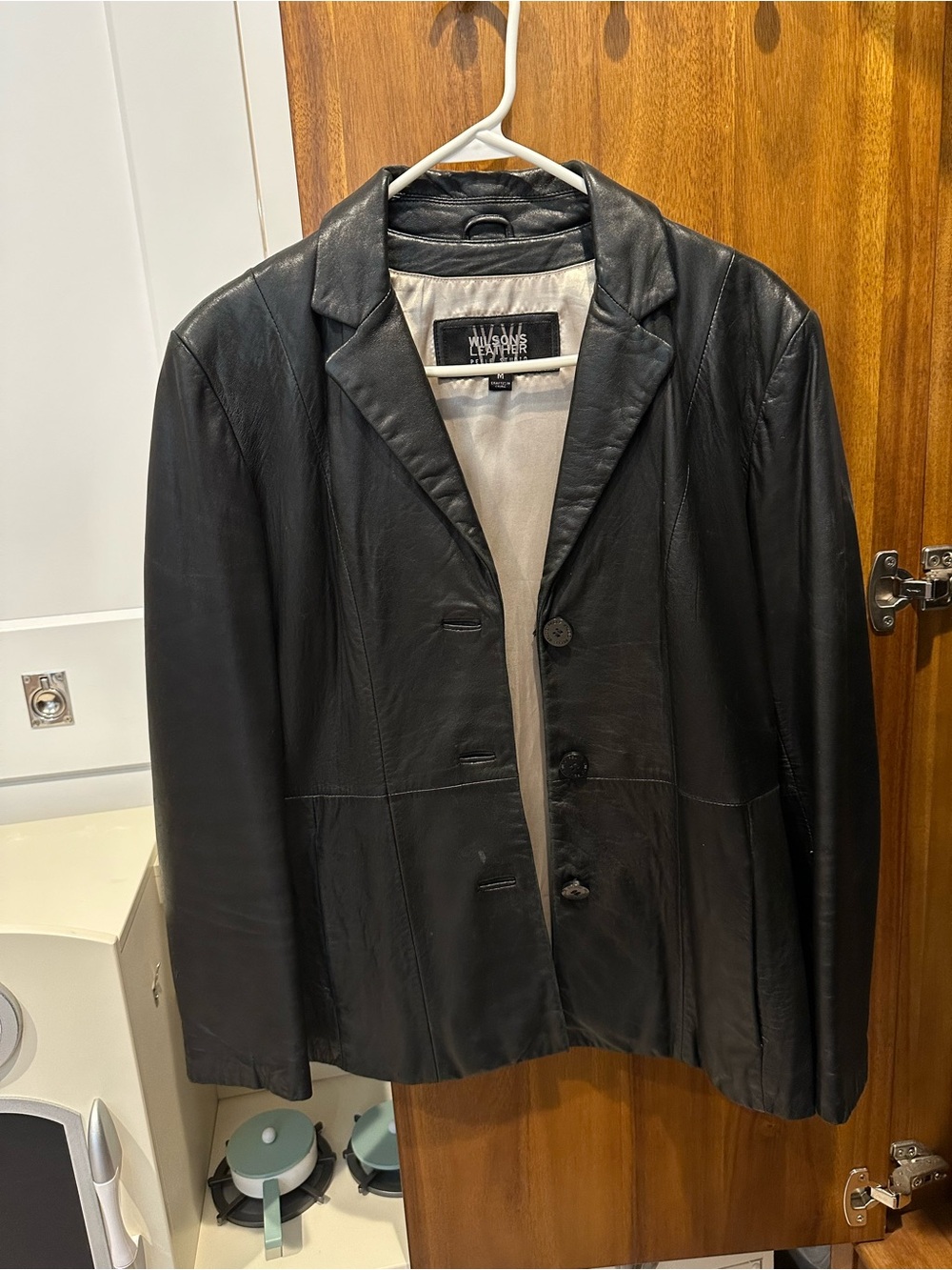 Wilsons Black Leather Women’s Blazer with Notched Collar